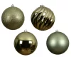 Karácsonyi műanyag gömbdísz mix (fényes, matt, glitteres) rozmaring zöld 14 cm 4 db/csomag