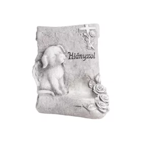   Polirezin sírdísz kiskutya mécsestartóval "Hiányzol" felirat 14cm