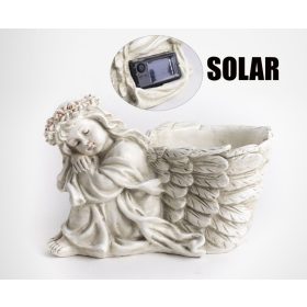 Kegyeleti dísz LED-es szürke angyal 25x16cm