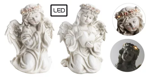 Kerámia térdelő angyal 2 féle LED-es 17,5cm