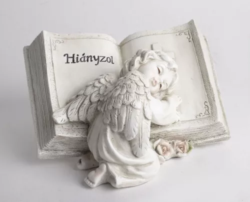 Polirezin angyal könyvön, hiányzol felirattal  20,5x18,5 cm