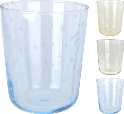 Pohár 3 féle színben csilalg és pálmafa mintával 315ml választható/db