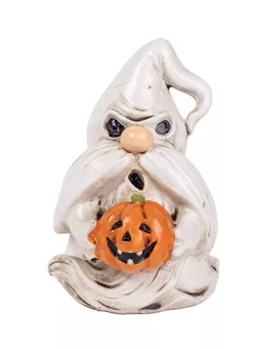 Polirezin orrszakáll szellem halloween tökkel fehér,  9,5 cm