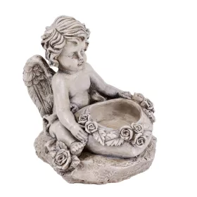   Polirezin mécsestartó szívet tartó angyallal 12 x 12 cm – kegyeleti angyal figura