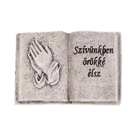   Imádkozó kézzel díszített kegyeleti emlékkönyv „Szívünkben örökké élsz” felirattal – szürke, 9,5×6,5 cm