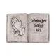 Imádkozó kézzel díszített kegyeleti emlékkönyv „Szívünkben örökké élsz” felirattal – szürke, 9,5×6,5 cm