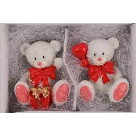 Fehér macipár piros nyakkendővel díszdobozban 3,2 cm