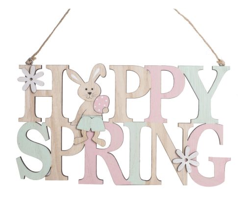 Fa akasztós ajtódísz Happy spring 23x13cm