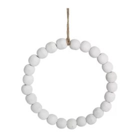 Fa akasztós fehér koszorú alap fehér golyós 15cm