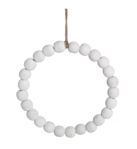 Fa akasztós fehér koszorú alap fehér golyós 15cm