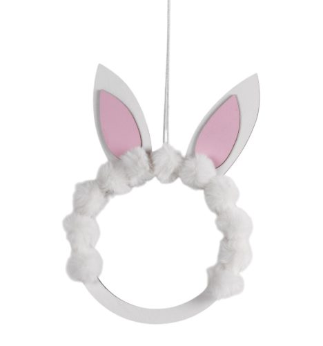 Fa akasztós nyuszifül + pompom 22x37cm