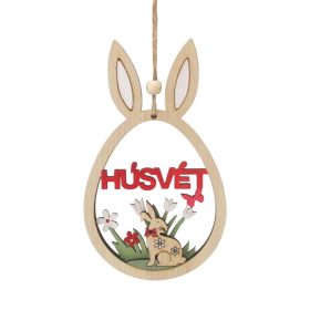   Akasztós nyuszifej  fából színes Húsvét felirattal 9x15cm