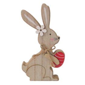 Fa álló nyuszi piros tojással 9x15cm