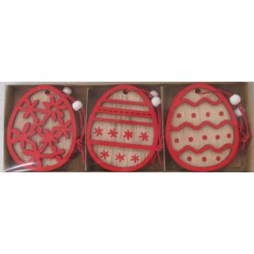   Fa akasztós tojás natúr-piros 6db-os 3 féle választható/db 7cm