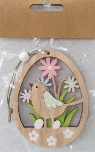 Fa akasztós tojásban madár virággal 7,5x9cm