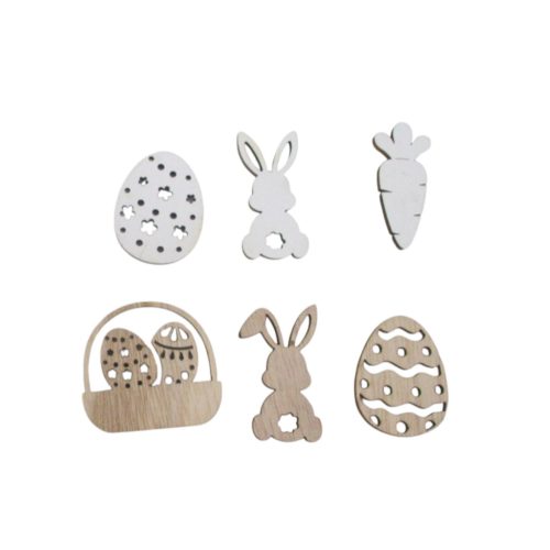 Fa nyúl és tojás 12 db-os natúr-fehér 4cm