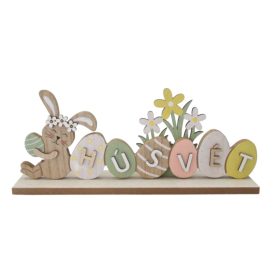 Fa húsvét felirat nyuszival és tojással színes 30x13cm