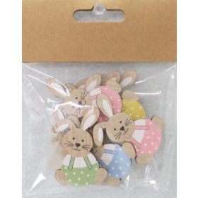   Fa nyúl kertésznadrágban színes húsvéti dekoráció 5 cm 8 db/csomag