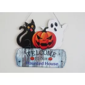 Fa kopogtató Helloween tök-macska 25x24cm