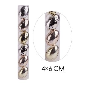   Műanyag akasztós tojás fémes színű virágminta 6 db/csomag  4x6 cm 