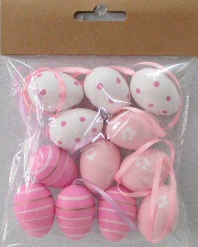 Műanyag tojás 12db-os 3x4cm rózsaszín,fehér