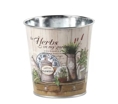 Bádog kaspó kör Herbs 12,5x13,5cm