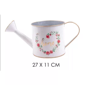   Bádog öntöző kanna rózsa mintás home felirattal fehér 27x11 cm