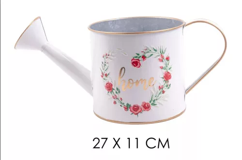 Bádog öntöző kanna rózsa mintás home felirattal fehér 27x11 cm
