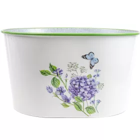 Bádog kaspó ovál lila hortenzia mintás fehér 38,5 cm