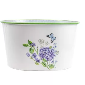 Bádog kaspó ovál lila hortenzia mintás fehér 34 cm