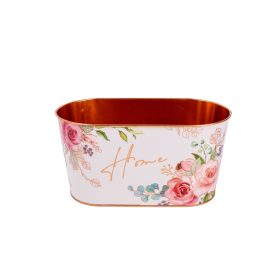 Bádog kaspó ovális rózsa metál Home felirattal 23x12 cm
