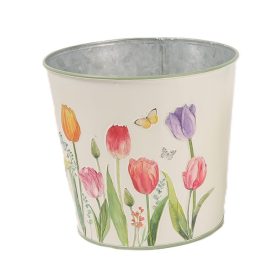 Tulipán mintás fém kaspó 15 cm