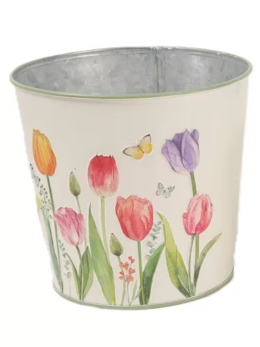 Tulipán mintás fém kaspó 15 cm