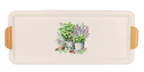 Gyógynövény mintás fém tálca 55,5x23 cm