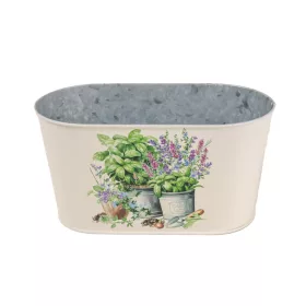 Gyógynövény mintás ovális fém kaspó 23x12 cm