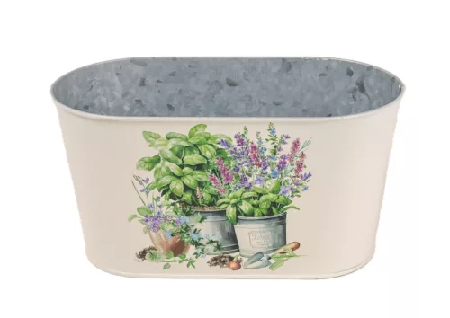 Gyógynövény mintás ovális fém kaspó 23x12 cm