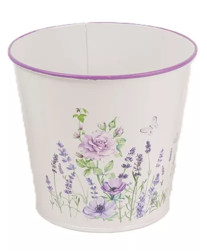 Lila virágmintás fém kaspó 13 cm