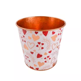 Szívmintás fém kaspó rosegold szegéllyel, 13,5 cm