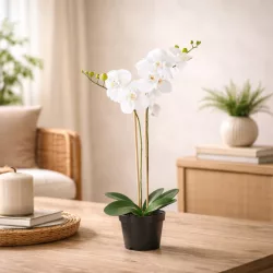   Élethű fehér phalaenopsis orchidea műnövény kaspóban 70 cm