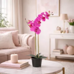   Élethű lila phalaenopsis orchidea műnövény kaspóban 70 cm
