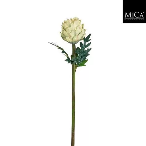 Élethű zöld protea művirág dekor ág 58 cm