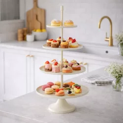   Többszintes kínáló állvány krémfehér fém dekor állvány 135 cm