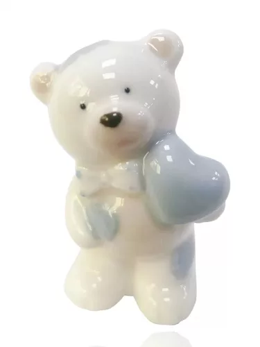 Kerámia maci kék szív +csokornyakkendő kék 6cm