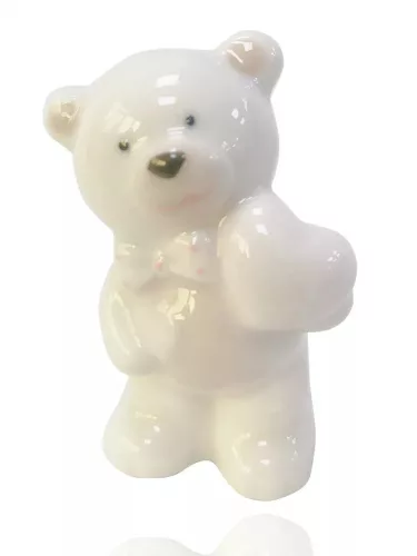 Kerámia maci kék szív +csokornyakkendő rózsaszín  6cm