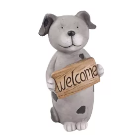Kültéri szürke kutya figura Welcome táblával 32,8 cm