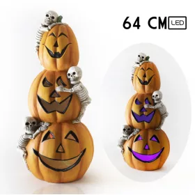   LED-es kültéri Halloween tökdísz csontváz figurákkal – 64 cm