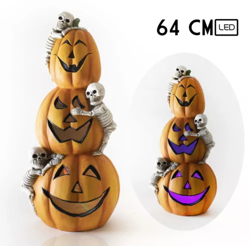 LED-es kültéri Halloween tökdísz csontváz figurákkal – 64 cm
