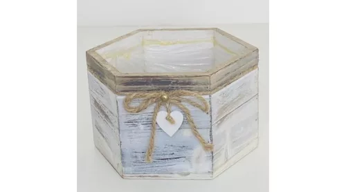 Kaspó fából 6szög 17x12cm