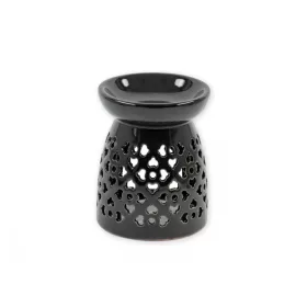 Fekete áttört kerámia aromalámpa – 12 cm