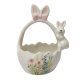 Kerámia húsvéti kosár nyúl figurával és virágmintával 14,2 cm